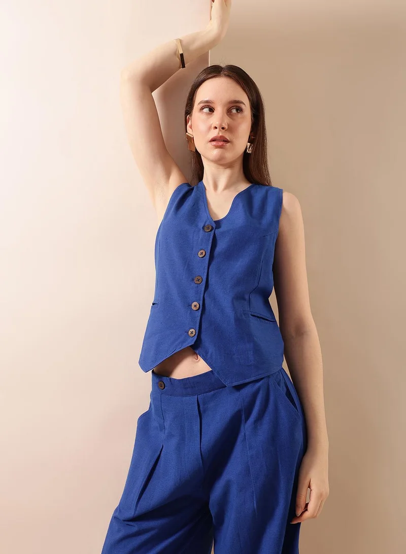 ISHIN  Comfy Royal Blue Straight Co-Ords for Women | Best Price UAE