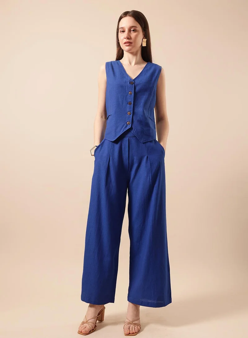 ISHIN  Comfy Royal Blue Straight Co-Ords for Women | Best Price UAE