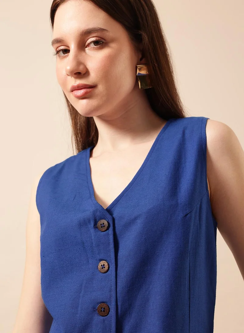 ISHIN  Comfy Royal Blue Straight Co-Ords for Women | Best Price UAE