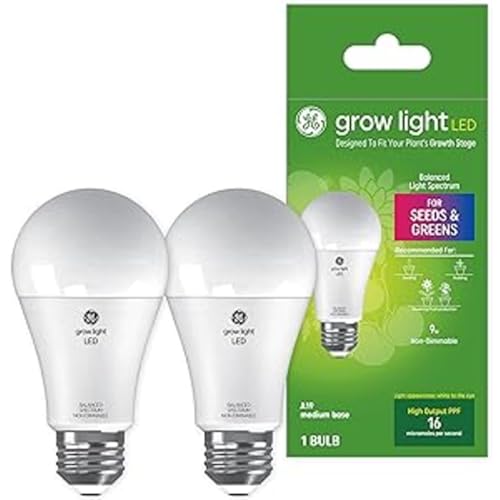 GE Grow LED Light Bulb for Plants Seeds and Greens, Balanced Light Spectrum, A19 (2 Pack) - Image 2