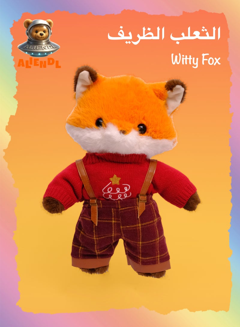 ALIENDL Witty Fox – Plush Fox Stuffed Animal Toy for Baby Kids, Soft Cute Fox Outfit Doll Gift Set with Removable Clothes & Pouch, Stylish Gift for Kids, Girls, Friends & Couples - Image 1