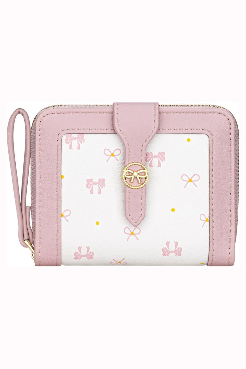 Pidengbao Women Wallet Bow Bifold Zipper Around Wallet for Women RFID Credit Card Holder Purse for Ladies,11.2x9x3.2cm - Image 1