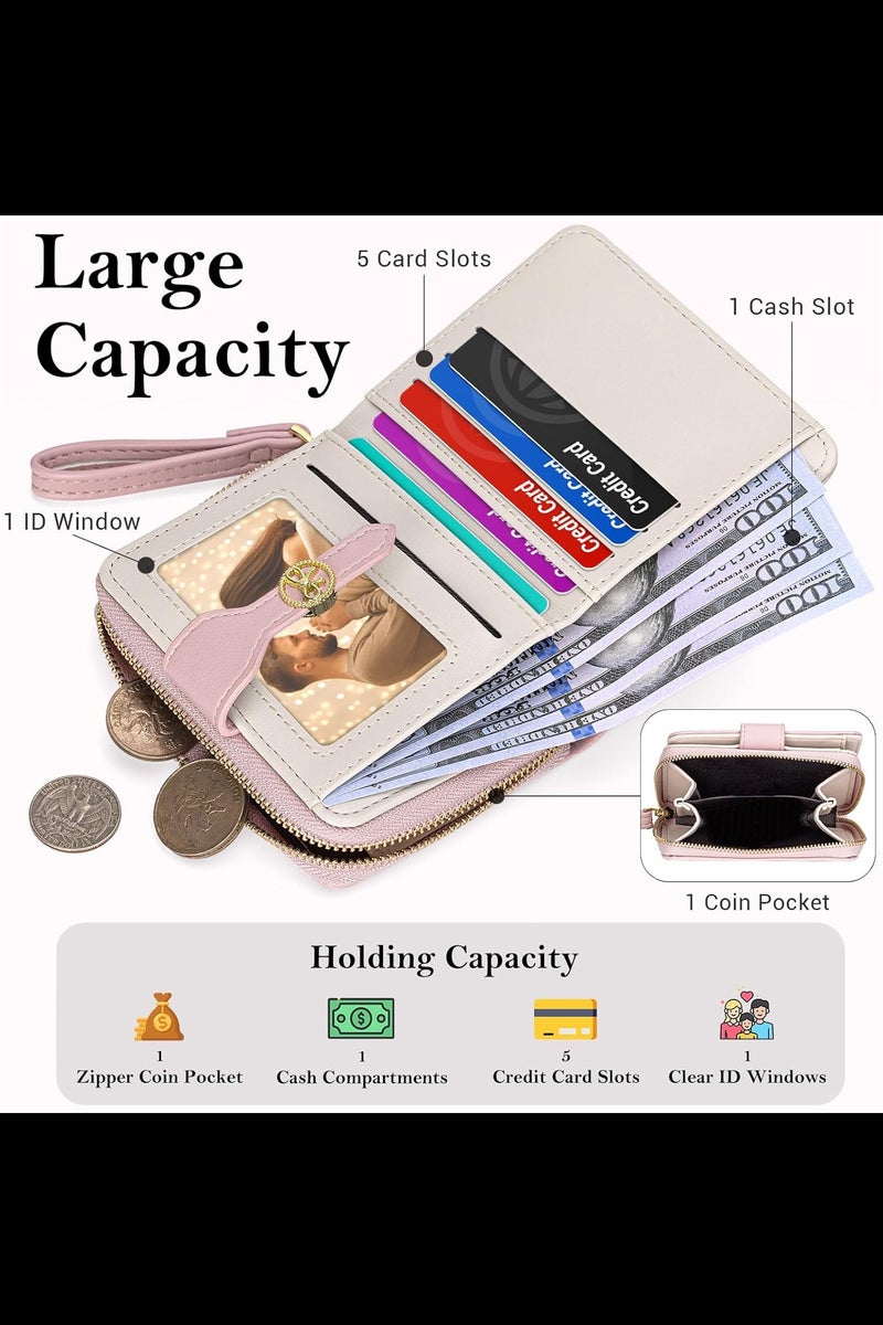 Pidengbao Women Wallet Bow Bifold Zipper Around Wallet for Women RFID Credit Card Holder Purse for Ladies,11.2x9x3.2cm - Image 2