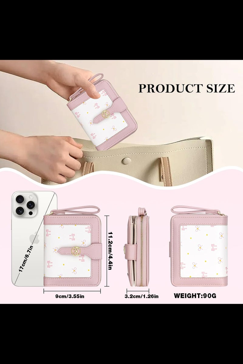 Pidengbao Women Wallet Bow Bifold Zipper Around Wallet for Women RFID Credit Card Holder Purse for Ladies,11.2x9x3.2cm - Image 3