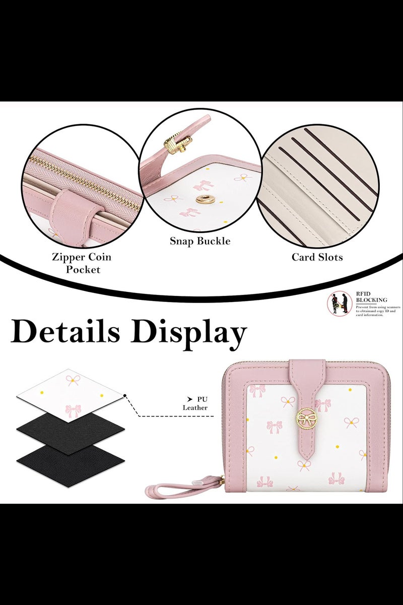 Pidengbao Women Wallet Bow Bifold Zipper Around Wallet for Women RFID Credit Card Holder Purse for Ladies,11.2x9x3.2cm - Image 4