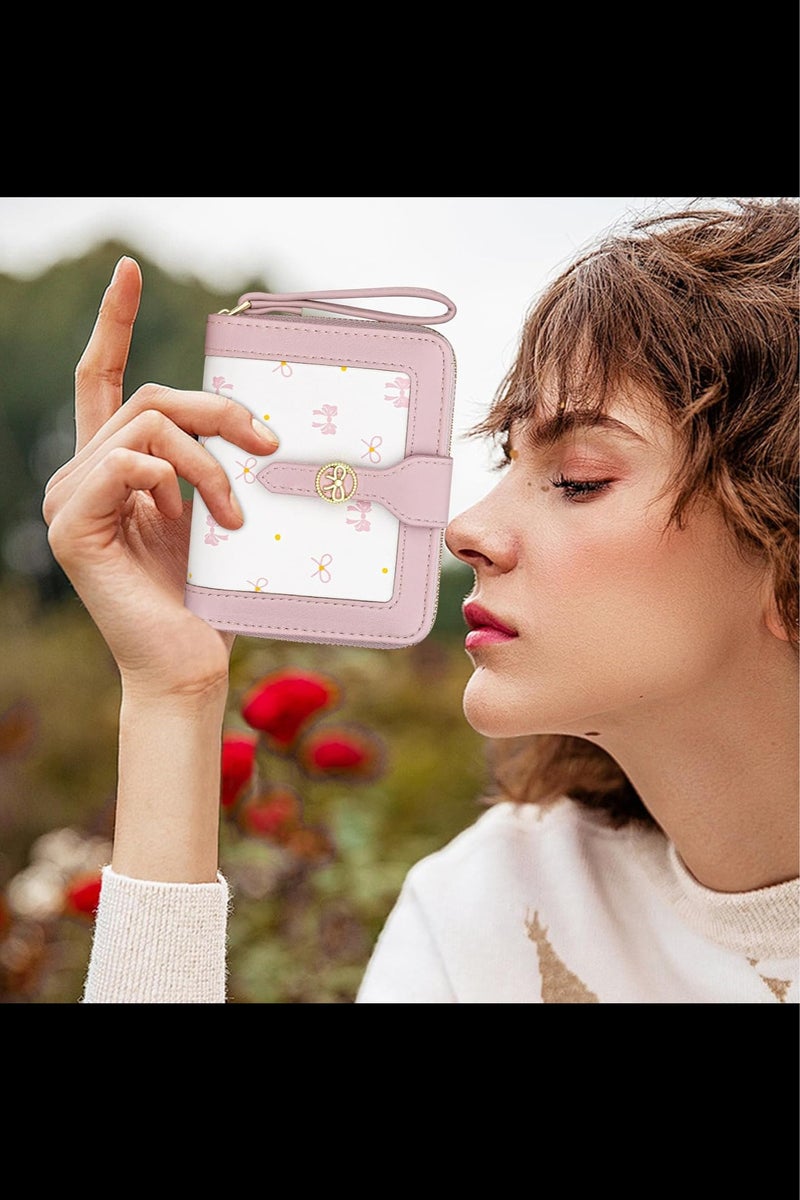 Pidengbao Women Wallet Bow Bifold Zipper Around Wallet for Women RFID Credit Card Holder Purse for Ladies,11.2x9x3.2cm - Image 5