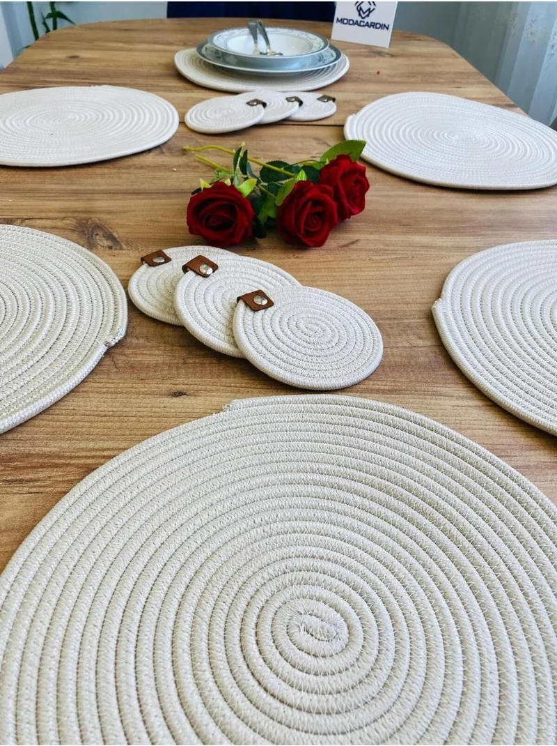 BDZ Deri BDZ Leather Jute Wicker American Service Plate and Coasters 12 Pieces