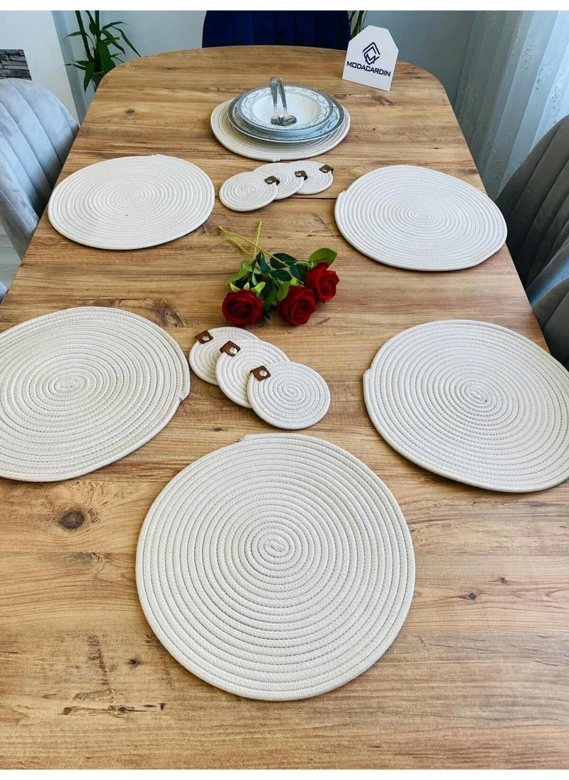 BDZ Deri BDZ Leather Jute Wicker American Service Plate and Coasters 12 Pieces