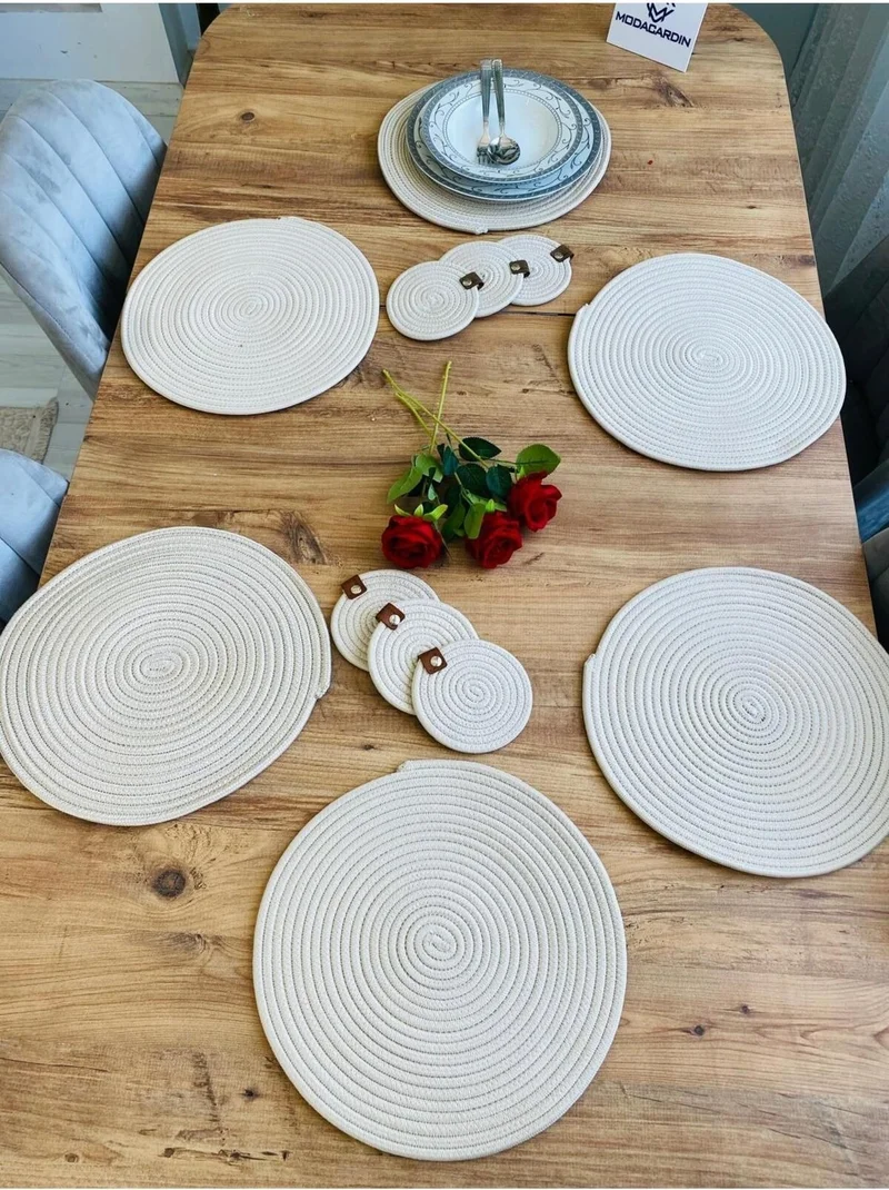 BDZ Deri BDZ Leather Jute Wicker American Service Plate and Coasters 12 Pieces