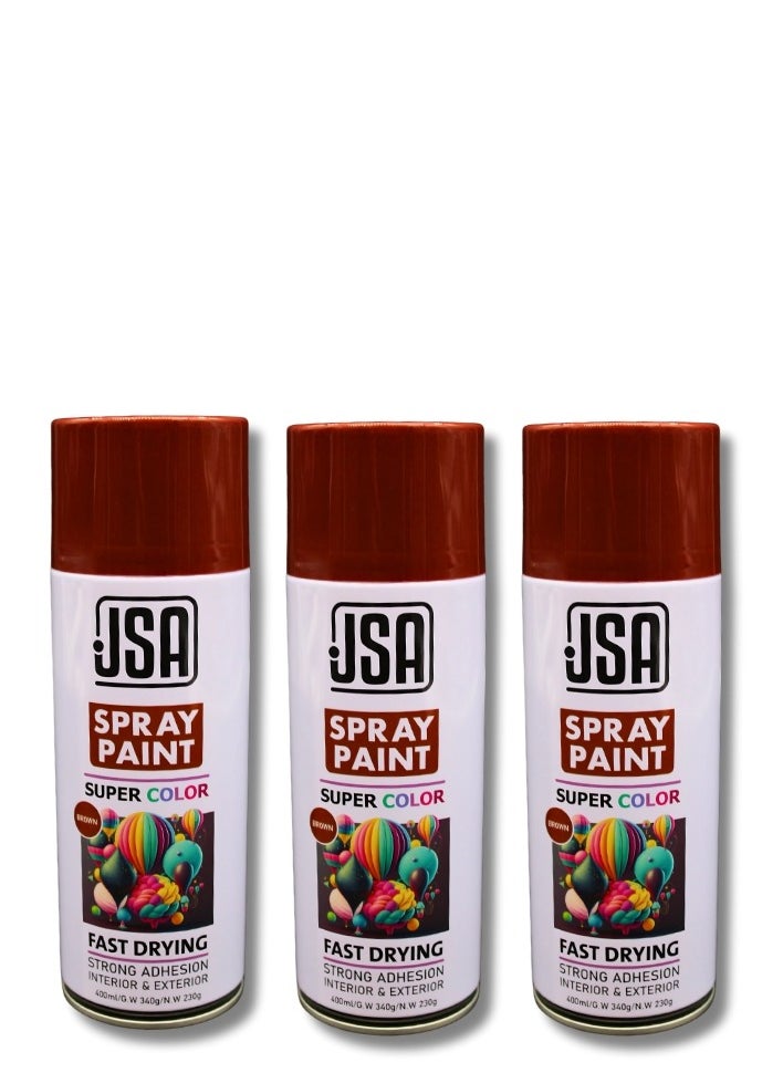 JSA A set of 3 multi-purpose spray paint cans in red color, each with a capacity of 400ml. This fast-drying paint is suitable for use on wood, plastic, and metal. Ideal for both indoor and outdoor applications, and perfect for DIY projects, automotive painting, and arts & crafts. 