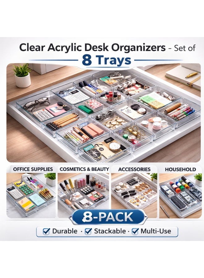 Fikriyah 8-Piece Clear Plastic Storage Box Set – Multi-Size Drawer & Cabinet Organizer Trays – Transparent BPA-Free Containers - Image 2