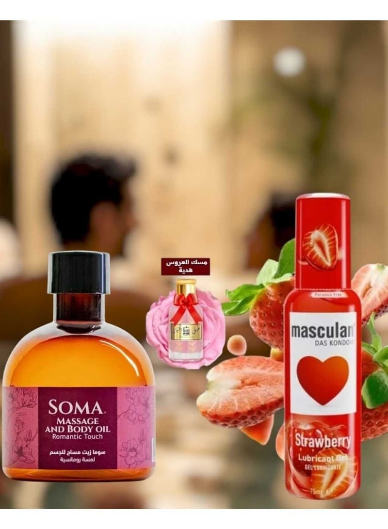Soma Strawberry Flavored Intimate Lubricant 75 ml with Romantic Touch Massage Oil 170ml