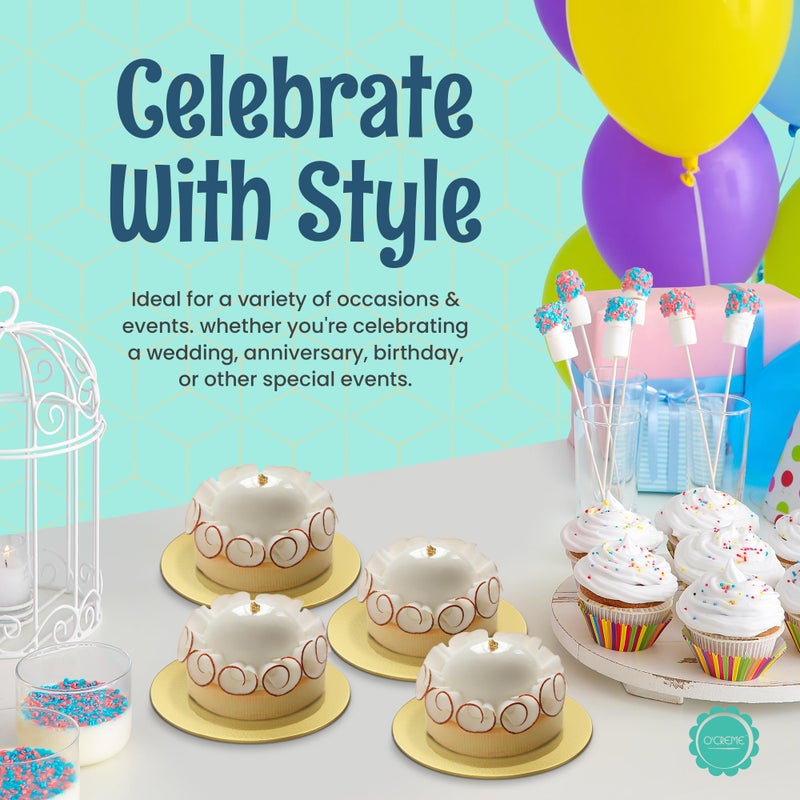 O'CREME Gold Round Mini Cake Boards - 4 Inch Grease-Proof, Foil-Covered, Food Grade Cardboard for Cupcakes, Pastries, Desserts - Ideal for Wedding, Anniversary, Birthday Parties, 100 Count - Image 3