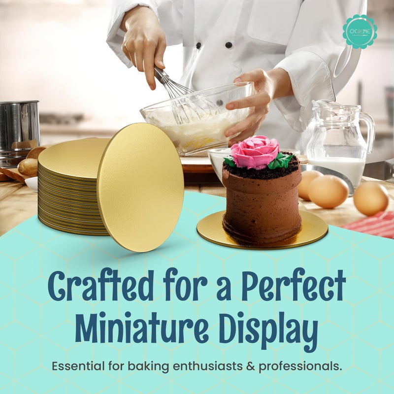 O'CREME Gold Round Mini Cake Boards - 4 Inch Grease-Proof, Foil-Covered, Food Grade Cardboard for Cupcakes, Pastries, Desserts - Ideal for Wedding, Anniversary, Birthday Parties, 100 Count - Image 5