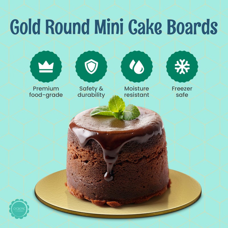 O'CREME Gold Round Mini Cake Boards - 4 Inch Grease-Proof, Foil-Covered, Food Grade Cardboard for Cupcakes, Pastries, Desserts - Ideal for Wedding, Anniversary, Birthday Parties, 100 Count - Image 2