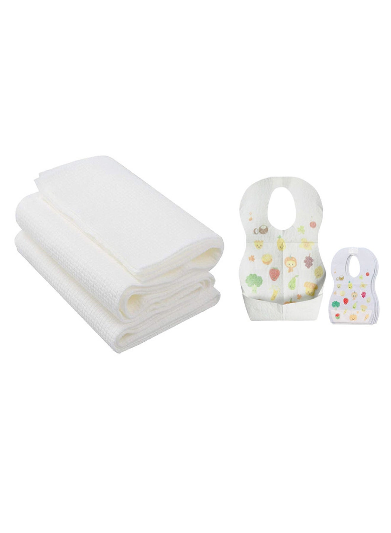 STAR BABiES Combo Pack Disposable Bibs Pack Of 5 With Disposable Towel Pack Of 3 Fruits
