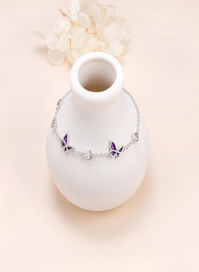 Ladytree سوار فراشة بنفسجية من فضة استرلينية 925 ليديتري للنساء هدية مجوهرات - Image 4