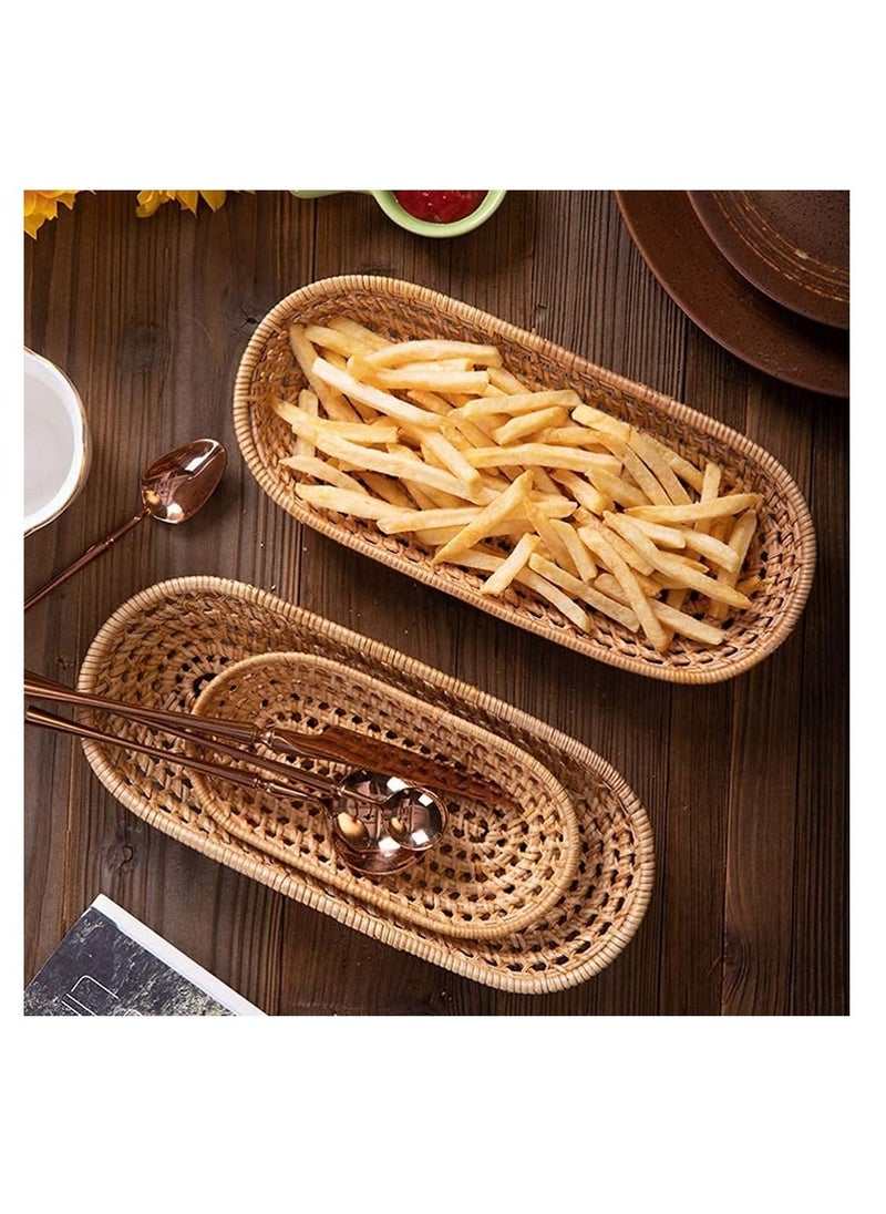 SYOSI 2Pcs Handmade Woven Oval Rattan Fruit Basket Bread Tray Wicker Food Serving Weaving Storage Holder  - Image 2