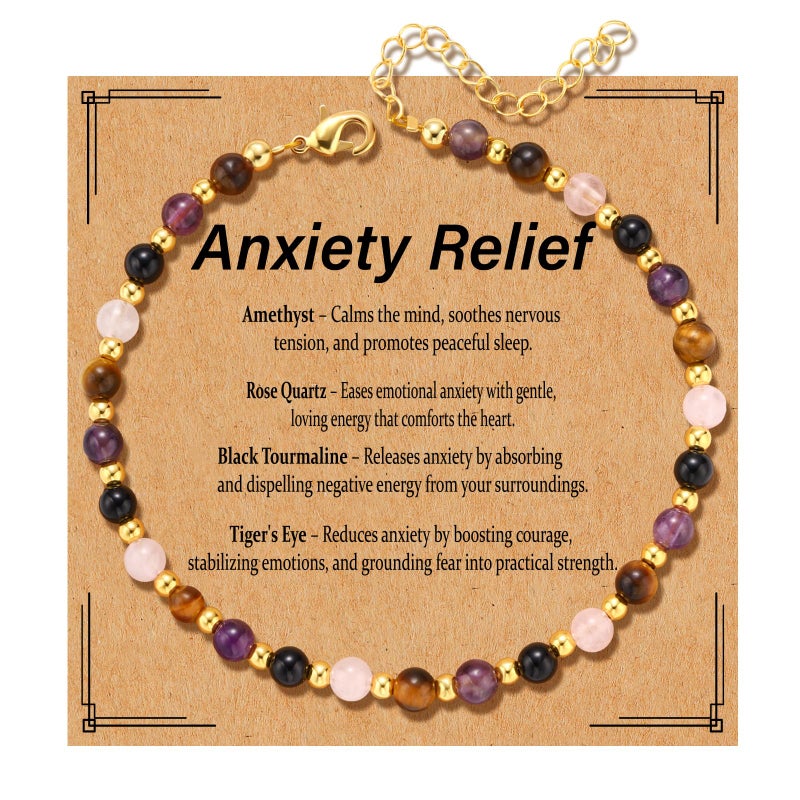 Kenailw Anxiety Relief Items Bracelet for Women, Amethyst Depression Stress Relief Anti Anxiety Gifts Spiritual Jewelry Natural Healing Crystals for Calm & Balance - Image 1