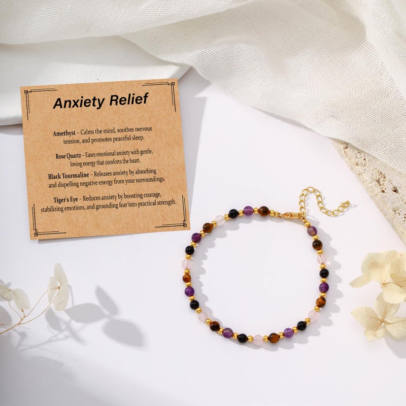 Kenailw Anxiety Relief Items Bracelet for Women, Amethyst Depression Stress Relief Anti Anxiety Gifts Spiritual Jewelry Natural Healing Crystals for Calm & Balance - Image 2