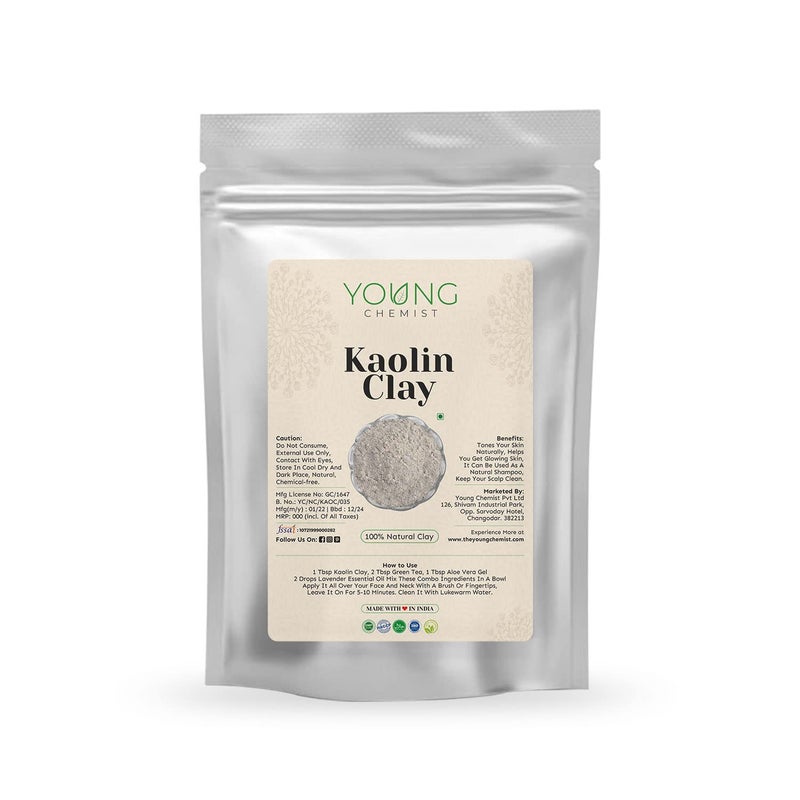 Young Chemist Kaolin Clay Powder for Glowing Healthy Skinw Vegan and Organic with Deep Cleansing for Face and Hair All Skin Type Powder Form White 1 kg - Image 1