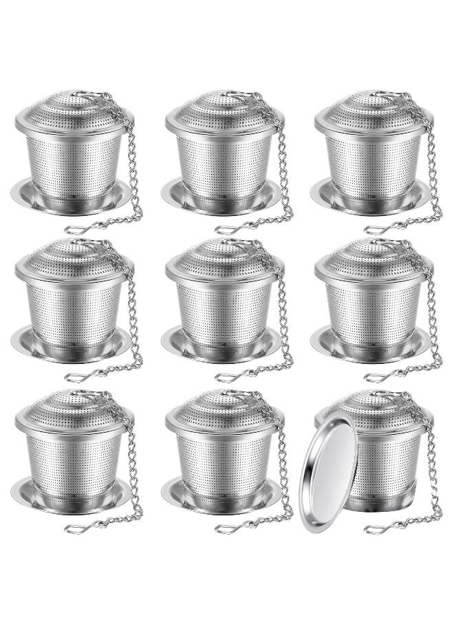 Stainless Steel Tea Infuser Set of 9 with Extended Chain and Saucer for Loose Leaf Brewing Ideal for Cups Mugs and Bottles