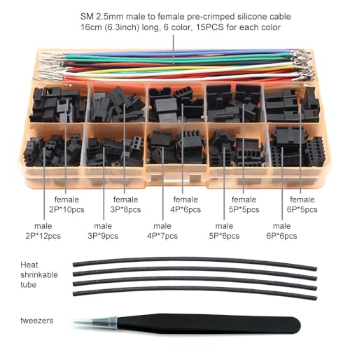 elechawk SM 2.5mm Connectors Male Female Plugs Sockets with 22AWG Pre-Crimped Silicone Cables Wire Compatible with JST SM Connectors 2.5mm 2.54mm Pitch 2 3 4 5 6 Pin Housing Kit - Image 2