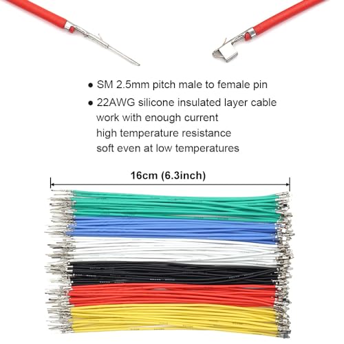 elechawk SM 2.5mm Connectors Male Female Plugs Sockets with 22AWG Pre-Crimped Silicone Cables Wire Compatible with JST SM Connectors 2.5mm 2.54mm Pitch 2 3 4 5 6 Pin Housing Kit - Image 5
