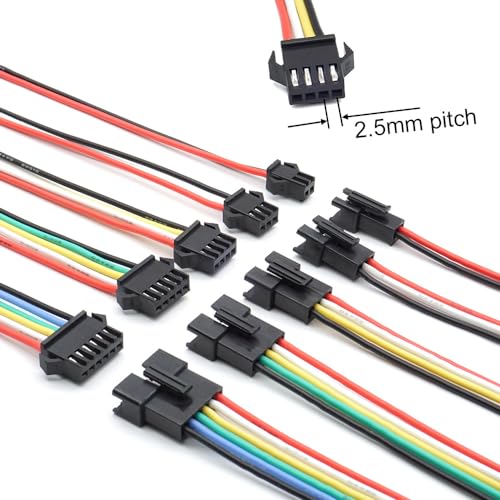 elechawk SM 2.5mm Connectors Male Female Plugs Sockets with 22AWG Pre-Crimped Silicone Cables Wire Compatible with JST SM Connectors 2.5mm 2.54mm Pitch 2 3 4 5 6 Pin Housing Kit - Image 3