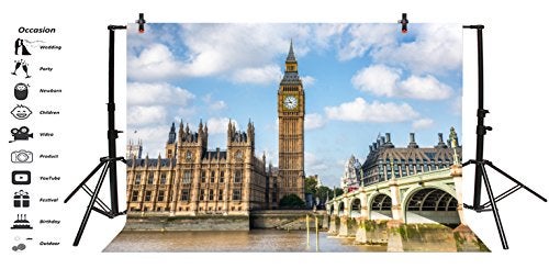 Leyiyi Big Ben Backdrop 5x3ft Photography Background Clock Tower Elizabeth Tower England Parliament House Westminster Bridge London Travel Landmark European Travel Clear Sky Cloud River Photo Portrait - Image 2