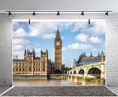 Leyiyi Big Ben Backdrop 5x3ft Photography Background Clock Tower Elizabeth Tower England Parliament House Westminster Bridge London Travel Landmark European Travel Clear Sky Cloud River Photo Portrait - Image 1