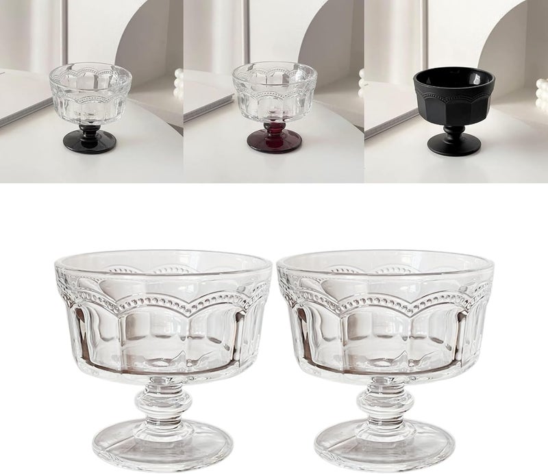 Boxonly Clear HighStem Ice Cream Cups Set of 2  Handmade Glassware for Ice Cream Yogurt and Desserts - Image 1
