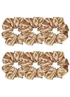 Sufermoe Sufermoe 6 Pcs Satin Silk Hair Scrunchies, Light Brown 4.5 Inch Elastic Hair Ties for Women and Girls - Versatile Hair Accessories for Ponytails, Buns, and Different Hairstyles 