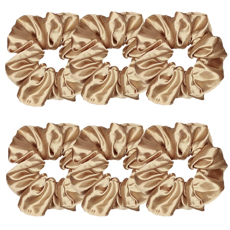 Sufermoe 6 Pcs Satin Silk Hair Scrunchies, Light Brown 4.5 Inch Elastic Hair Ties for Women and Girls - Versatile Hair Accessories for Ponytails, Buns, and Different Hairstyles