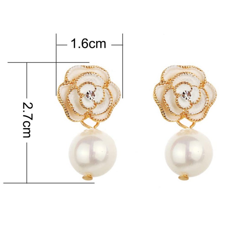 Woerda Fashion Design Faux Pearl Charm Flower Dangle Drop Earrings Studs For Women (White) - Image 2