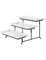 GIBSON Gibson Elite Gracious Dining Three Tier Rectangle Plate Set Ware with Metal Stand, White  - Image 1