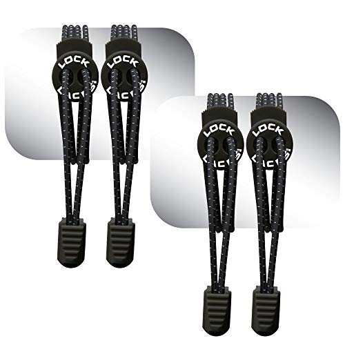 Lock Laces No-Tie Elastic Shoelaces (2-Pack) – One Size Fits All – Original Elastic Lacing Solution for Sneakers, Running & Athletic Shoes (Black-Black) - Image 1