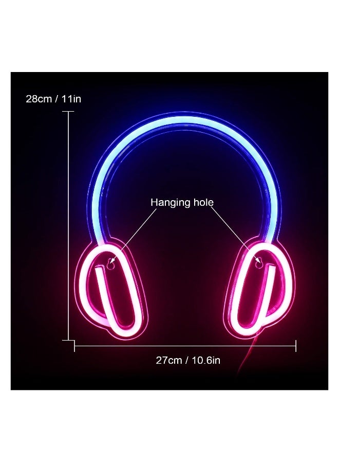 Headset Neon Sign,  Gaming Headset Neon Light Sign Cute Neon Light for Gaming Room Accessories, Boys Bedroom, Childrens' Day or Birthday Gift (Blue and Pink)  - Image 1