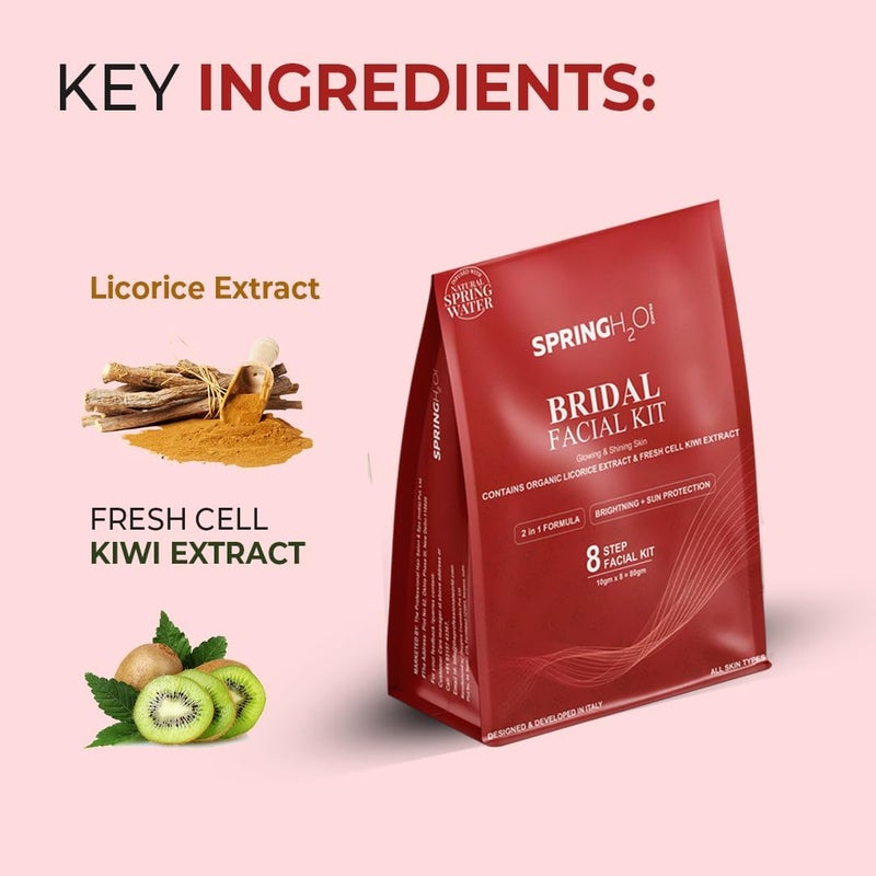 Spring H2O Bridal Facial Kit 80 gm 2 in 1 Formula BrighteningSun Protection  Enriched with Organic Licorice Extract and Fresh Cell KIWI Extract Simple 8 Step - Image 3