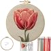 FONNUY Embroidery Kit for Beginners Tulips Flowers PreStamped Pattern Kits for Adults with Hoop Easy to Follow Color Thread Needlework 8 Hoop Red - Image 2