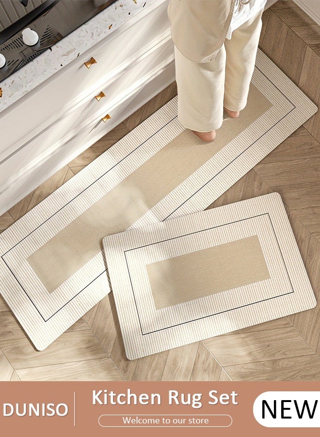 DUNISO طقم سجادات مطبخ من دياتوميت الفاخر 2 قطعة، غير قابلة للانزلاق، تجف بسرعة، تمتص الماء بشكل ممتاز، سجادات أرضية للمطبخ والحمام، تصميم هندسي عصري، سجادات قابلة للغسل للحوض، الغسيل، الدش (17.7 × 29.5 بوصة، 17.7 × 59 بوصة) - Image 1