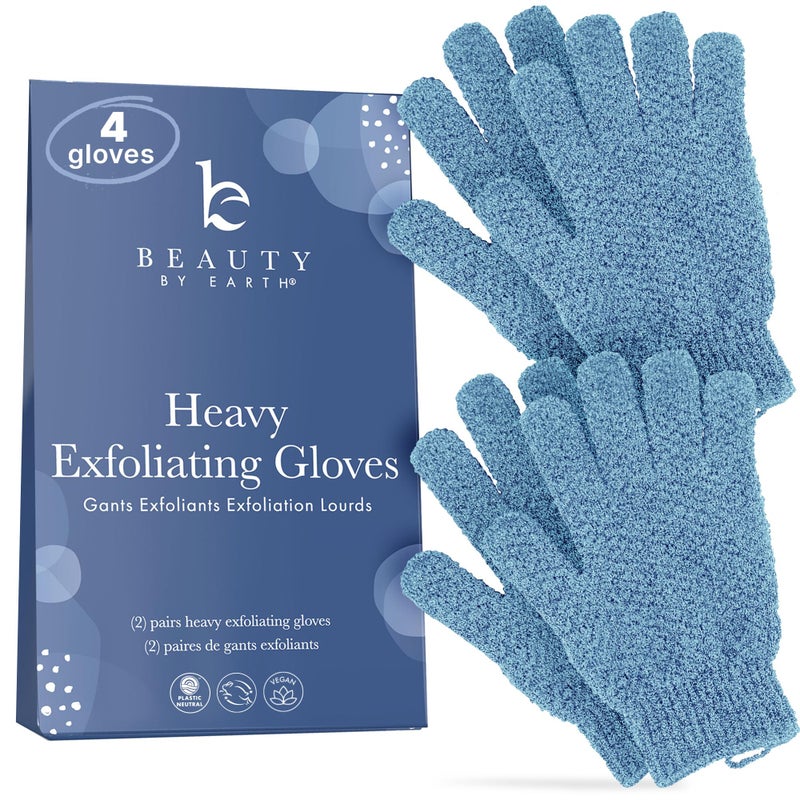 Beauty by Earth Exfoliating Glove 4 Pcs 2 Pairs  Heavy Exfoliate Glove for Dead Skin Bath Exfoliating Gloves for Shower Spa Massage  Body Scrub  Shower Gloves for Women  Men