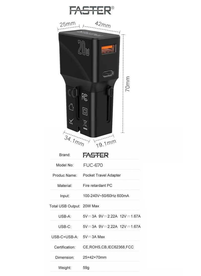 Faster - 20W QC 3.0 Dual Port Fast Charger - Compact Wall Adapter for iPhone and Android - 20 Watt PD Charger Block for Mobile Phone, Portable and Fast Charging with 1 USB-C and 1 USB-A Ports - Image 1