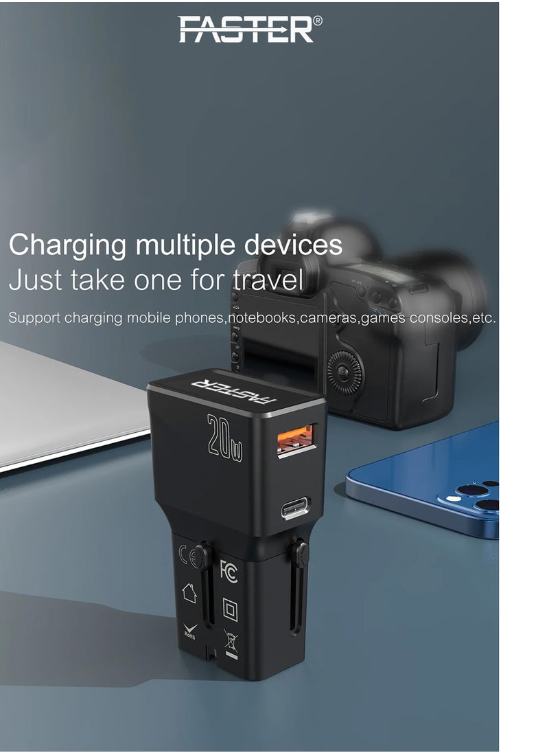 Faster - 20W QC 3.0 Dual Port Fast Charger - Compact Wall Adapter for iPhone and Android - 20 Watt PD Charger Block for Mobile Phone, Portable and Fast Charging with 1 USB-C and 1 USB-A Ports - Image 1