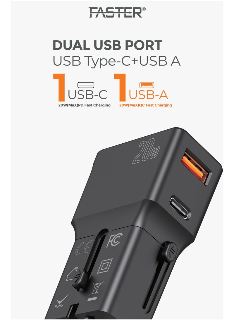 Faster - 20W QC 3.0 Dual Port Fast Charger - Compact Wall Adapter for iPhone and Android - 20 Watt PD Charger Block for Mobile Phone, Portable and Fast Charging with 1 USB-C and 1 USB-A Ports - Image 1