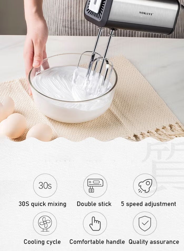 سوكاني خلاط يدوي كهربائي 5 سرعات CX-6651 – مضرب بيض كهربائي 800 واط مع شفرات وعُقَد عجين من الستانلس ستيل - Image 3