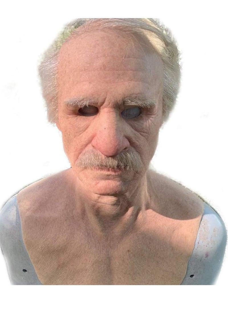 Halloween Realistic Old Man Mask Bald Man Latex Mask Realistic Face Mask Halloween Party Cosplay Party Costume Mask, Old Grandpa Shaped Latex Headgear with Wig, Realistic Latex Mask  - Image 1