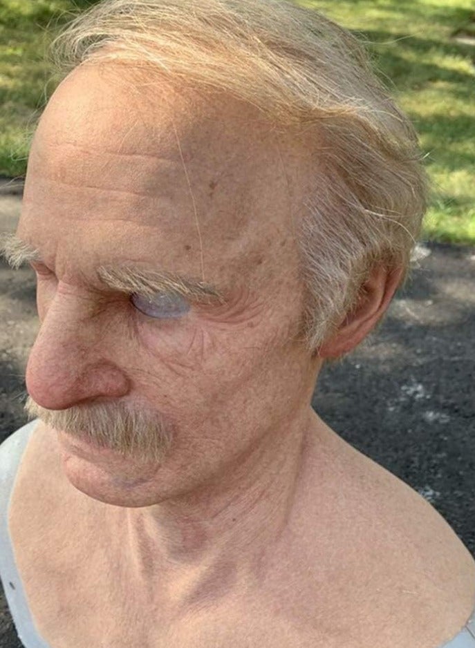 Halloween Realistic Old Man Mask Bald Man Latex Mask Realistic Face Mask Halloween Party Cosplay Party Costume Mask, Old Grandpa Shaped Latex Headgear with Wig, Realistic Latex Mask  - Image 2
