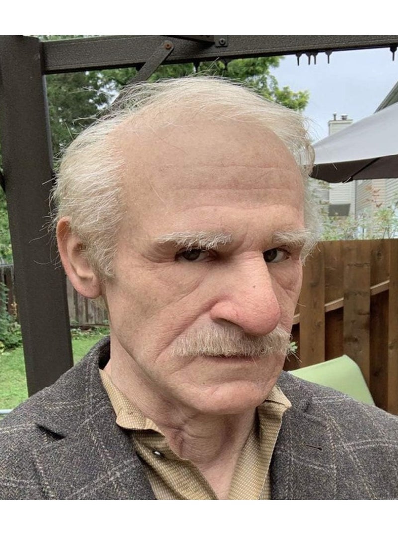 Halloween Realistic Old Man Mask Bald Man Latex Mask Realistic Face Mask Halloween Party Cosplay Party Costume Mask, Old Grandpa Shaped Latex Headgear with Wig, Realistic Latex Mask  - Image 4