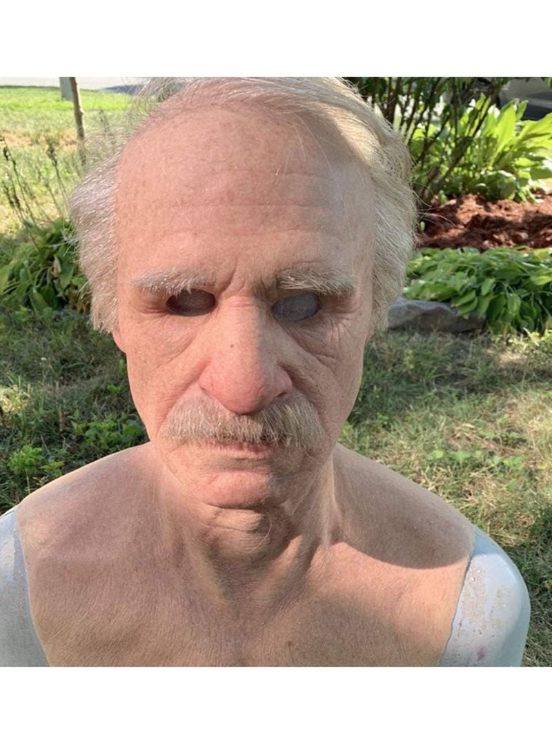 Halloween Realistic Old Man Mask Bald Man Latex Mask Realistic Face Mask Halloween Party Cosplay Party Costume Mask, Old Grandpa Shaped Latex Headgear with Wig, Realistic Latex Mask  - Image 5